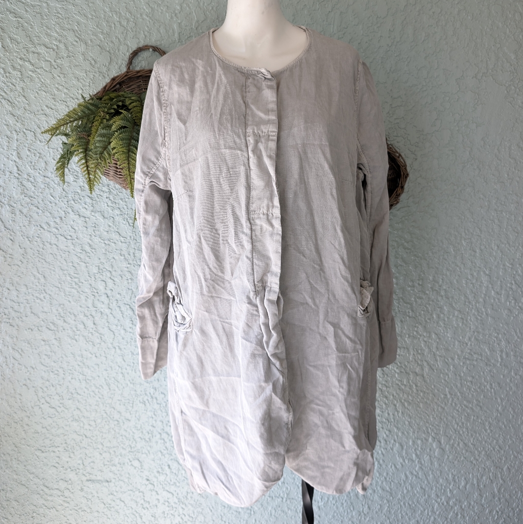 Oska Gray Relaxed Snap Lagenlook Long Coat Jacket Size L